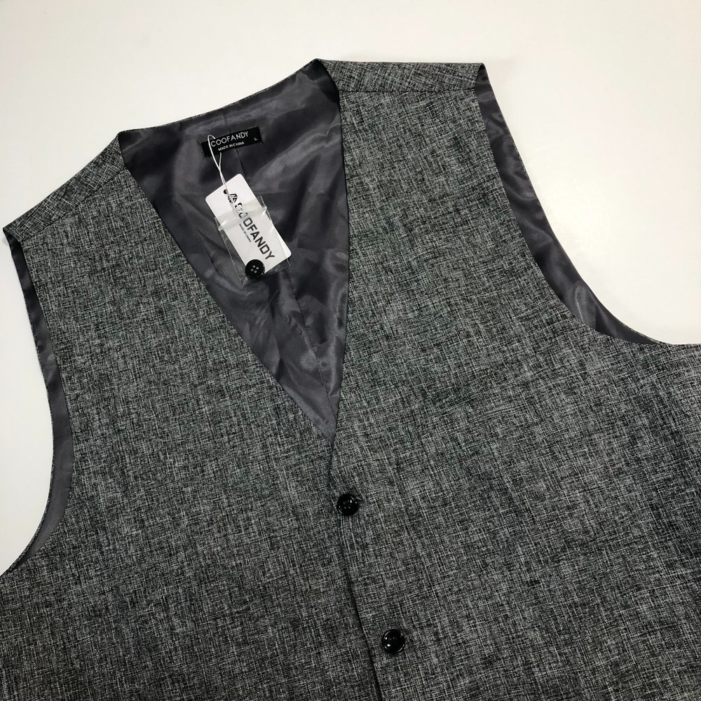 Coofandy Vest Mens Large Gray Buttoned Sleeveless Dress Waistcoat Classic Formal
